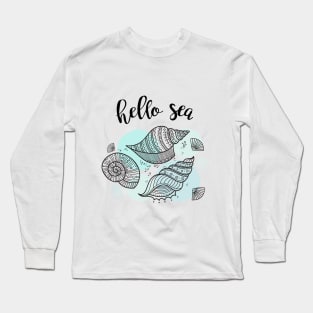 Hello Sea illustration with marine shells Long Sleeve T-Shirt